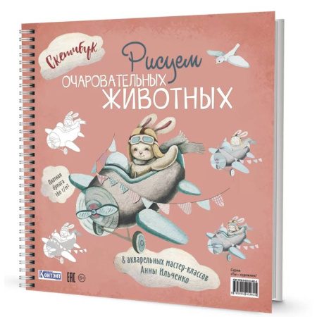 Развлечения. Праздники. Юмор, книга Рисуем очаровательных животных. 8 акварельных мастер-классов. Скетчбук (заяц на самолете)