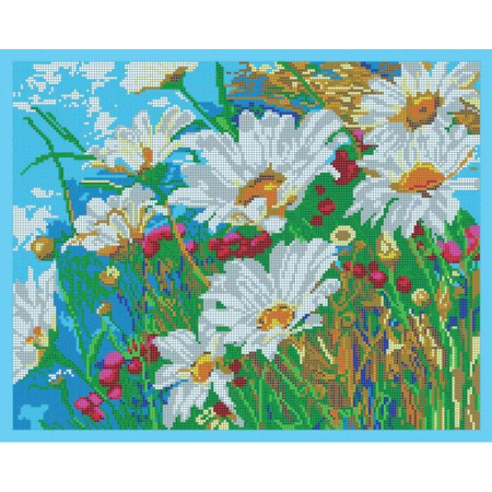 'Ромашки' 38x30см набор на атласе для вышивания чешским бисером 'Вышивочка' ВЛ-028П