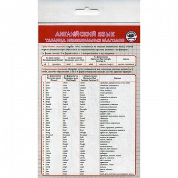 Английский язык. Неправильные глаголы. Шпаргалка