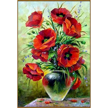 Алмазная мозаика «Маковый букет», 29 смx19 см, 31 цвет